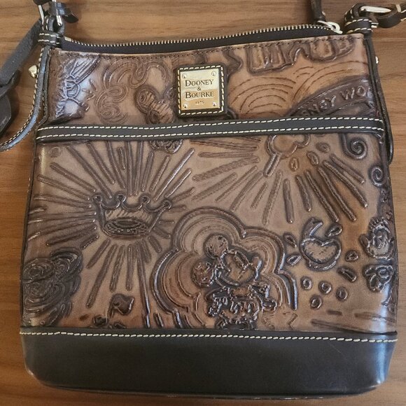 Dooney & Bourke Disney Brown Leather Sketch Castle Crossbody Bag Purse - Picture 2 of 2